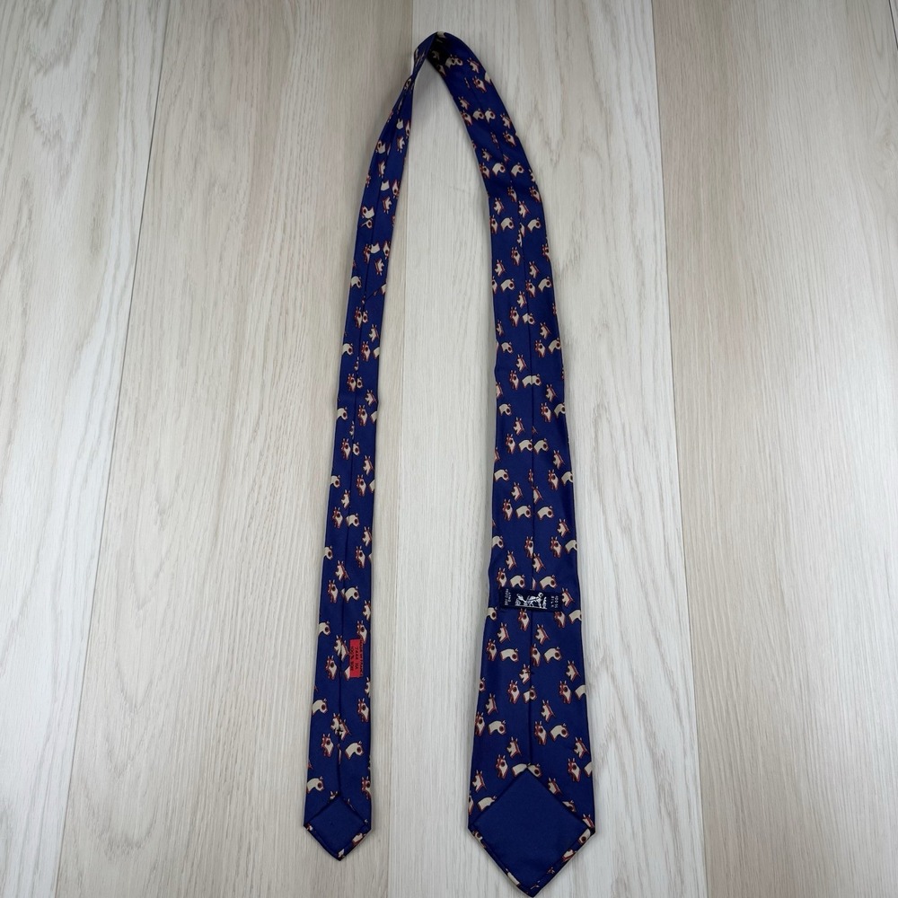 Vintage Hermes Paris Tie Silk 7444 Designer All Over Print Pattern Horse Face - Picture 3 of 8